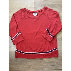 Lucky Brand Lucky Lotus Sweatshirt Women M Scottsdale Embroidered Poinsettia Red